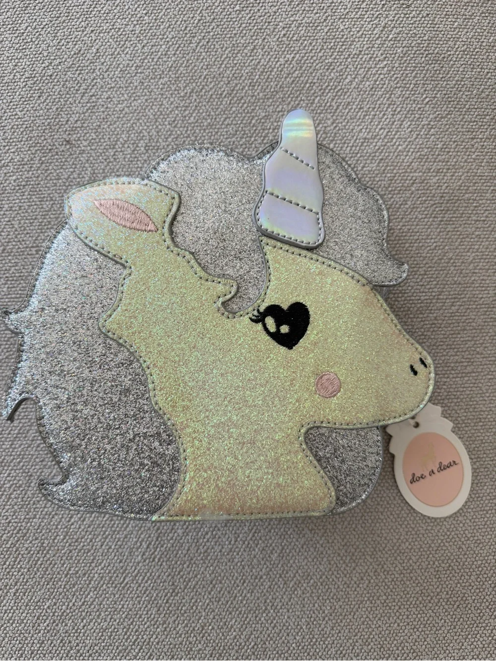 Doe & Dear Iridescent Silver Unicorn Kids Crossbody Bag